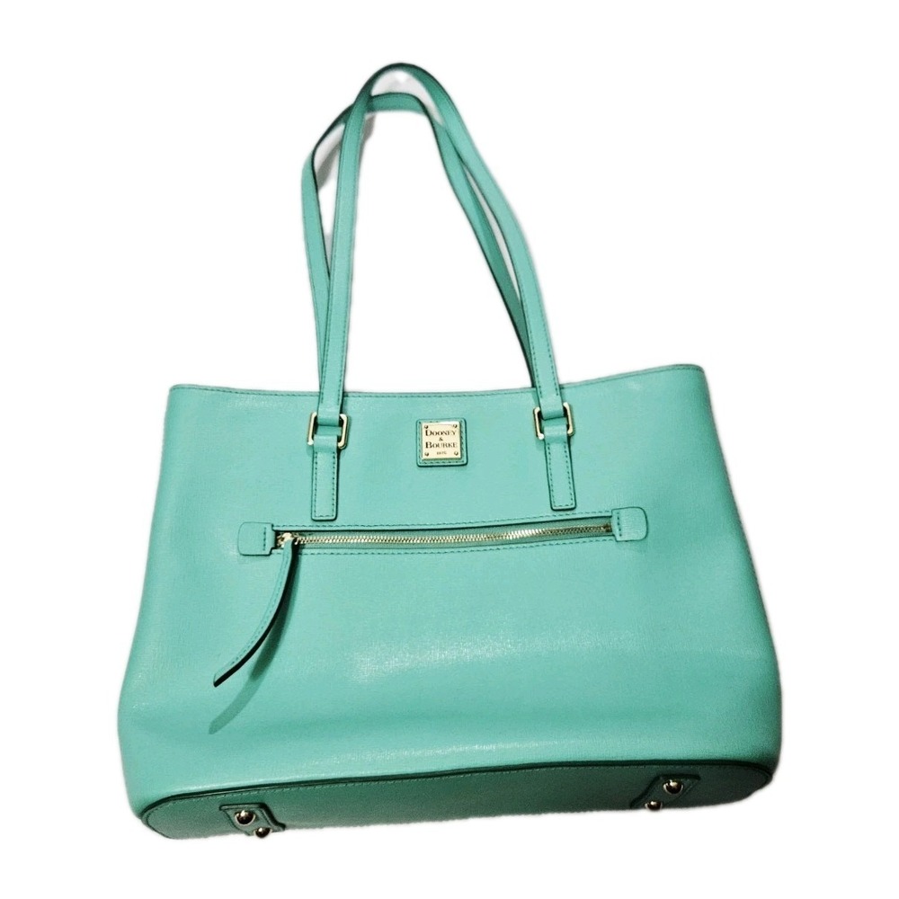 Dooney & Bourke Saffiano Leather Shopper Teal Exterior Top Handle Purse